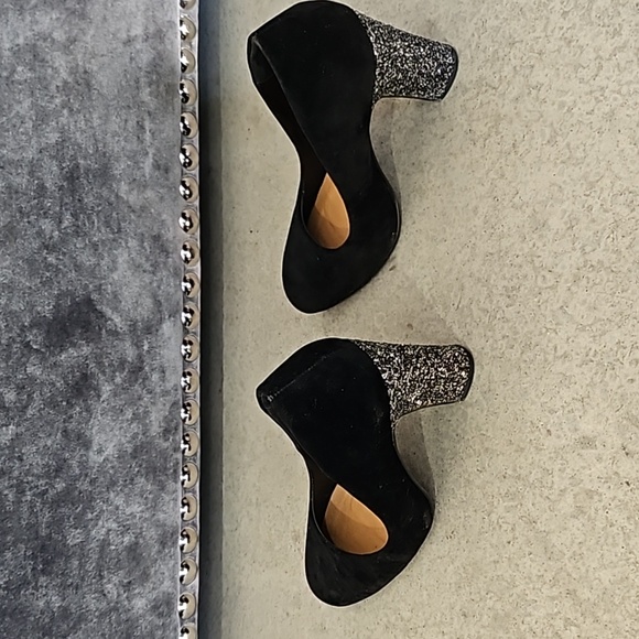 Black Suede Glitter Block Heels Pumps size6 - Picture 4 of 6